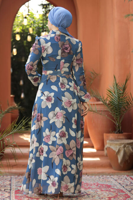  İndigo Blue Hijab Dress 279325IM